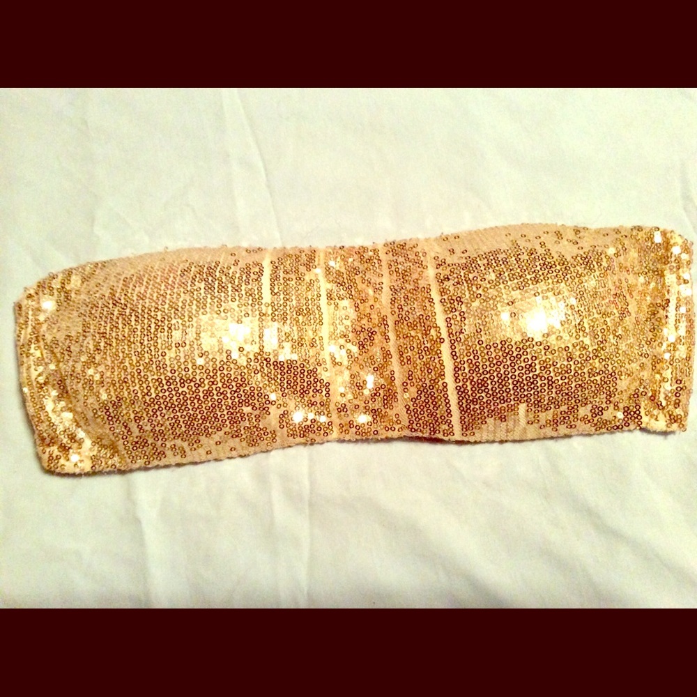 Sequin strapless bra gold